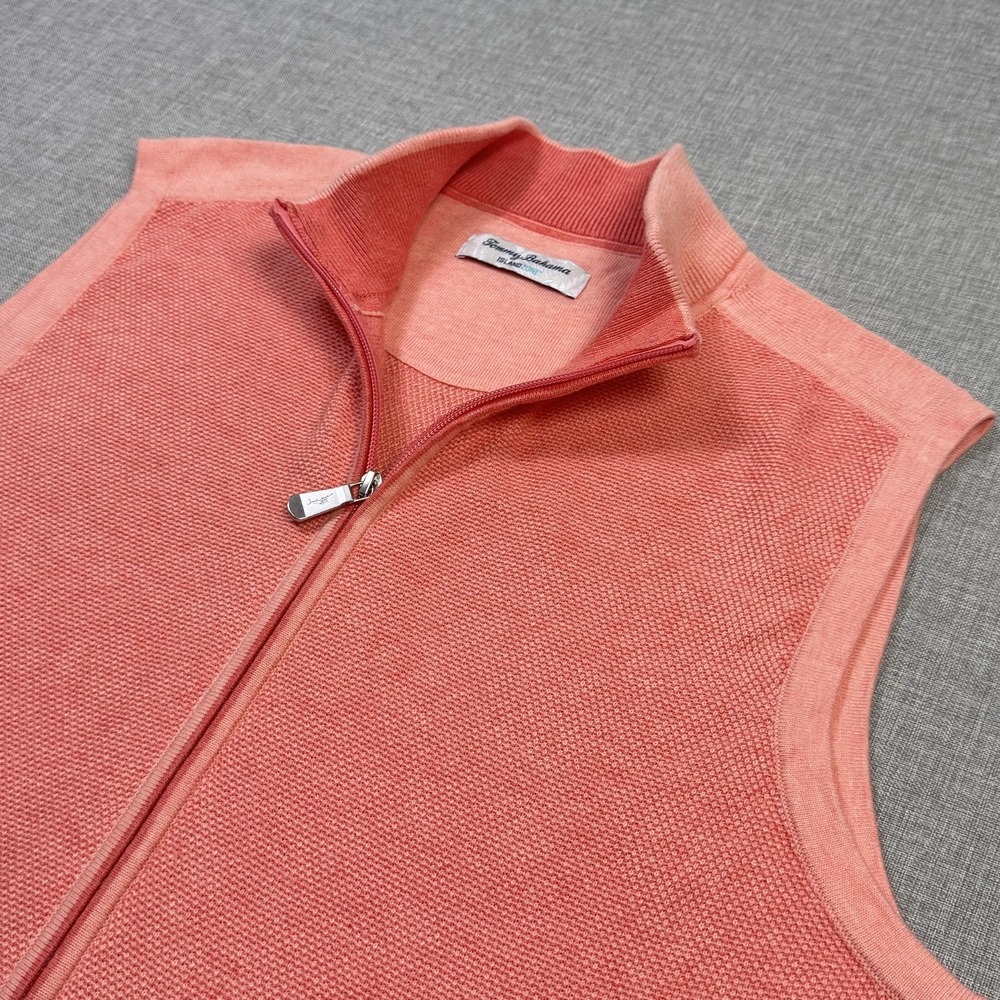 Tommy Bahama Island Zone Sweater Vest Mens Large Salmon Color Mock Neck